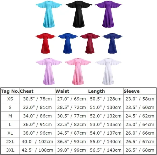 Vista 3 de IMEKIS Vestido de baile litúrgico con alas de ángel para mujer, vestido de baile de manga larga, bata de iglesia de longitud completa