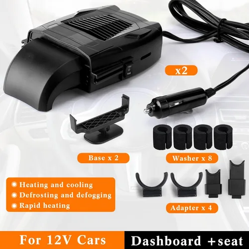 Vista 3 de Baquler 2 Piezas 12 V 150 W Calentador de Coche Ventilador Invierno Desempañador y Descongelador de Parabrisas Calentadores de Asiento 2 en 1