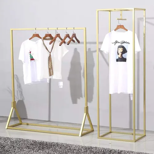 Vista 3 de Percheros de ropa moderna al por menor resistentes, estantes de almacenamiento de ropa de metal, estante de exhibición de pie