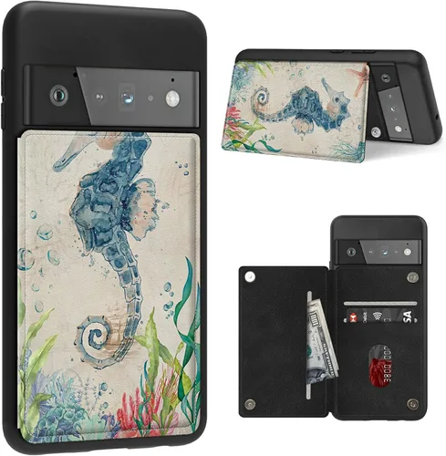 Vista 9 de Funda para Google Pixel 6 Pro con ranura para tarjetero, funda de piel sintética, doble cierre magnético y cubierta duradera de poliuretano girasol