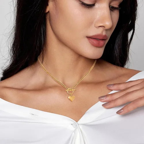 Vista 3 de Zeffy - Lindo collar de corazón chapado en plata/oro de 18 quilates, collar de cadena con dije de corazón pequeño para mujer, joyas delicadas