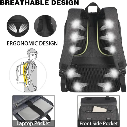 Vista 5 de Mochila de almuerzo para mujer, mochila térmica para computadora portátil con puerto de carga USB, bolsa impermeable para computadora de viaje