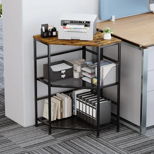 Vista 11 de EasyCom Soporte de impresora grande con cajón de almacenamiento, 5 estantes ajustables y carrito rodante de 3 niveles con ruedas industriales