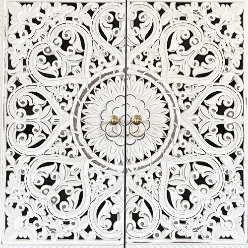 Vista 8 de PHI VILLA - Armario decorativo blanco con puerta, gabinete de buffet tallado hueco