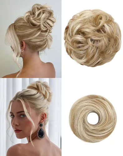 Vista 15 de 2 piezas de cabello desordenado moño sintético extensiones de moño Caoba