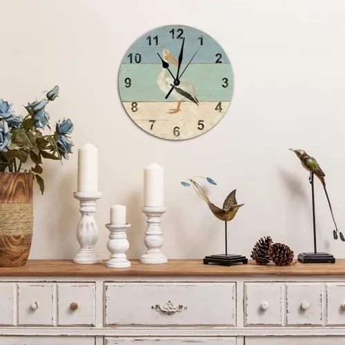 Vista 3 de Reloj de pared redondo de madera de estilo rústico de 15 x 15 pulgadas, con números arábigos, reloj de madera silencioso, sin tictac, funciona