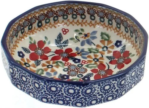Vista 5 de Blue Rose - Cuenco angular pequeño de mariposa amarilla y azul - 5 pulgadas de diámetro - Plato único para aperitivos, nueces o dulces