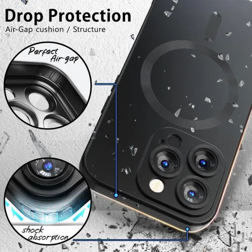 Vista 4 de Funda magnética para iPhone 15 Pro Max, funda magnética delgada metálica mate TPU [compatible con accesorios Magsafe], protector de pantalla