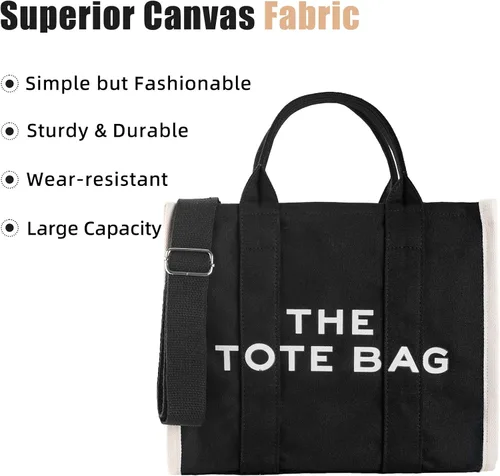 Vista 2 de The Tote Bag for Women, CanvasLeather Tote Bag with Zipper Sturdy Tote Purse Crossbody Hand Bag for School, Travel