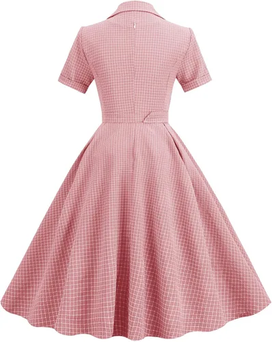 Vista 2 de Wellwits Vestido camisero a cuadros con mangas de murciélago cortas para mujer con bolsillo