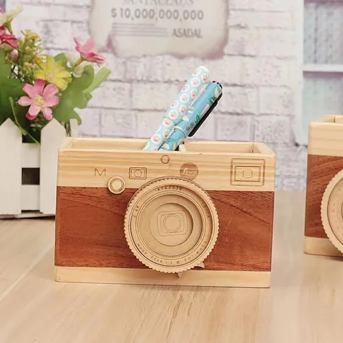 Vista 3 de BestAlice Soporte para lápices de madera para cámara, soporte para bolígrafo de escritorio, accesorios de escritorio retro, decoración