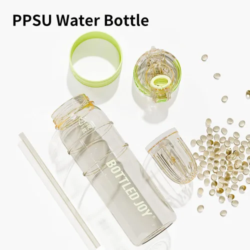 Vista 5 de BOTTLE JOY Botellas de agua de PPSU de 26 onzas con popote y correa, botella doble con boca para beber y beber con succión y beber, botella de agua