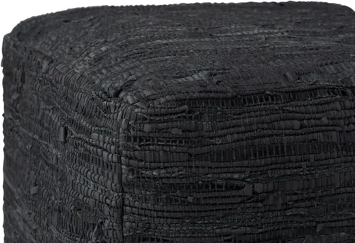 Vista 7 de SIMPLIHOME Fredrik - Puf cuadrado – Otomano de cuero genuino tejido de 18 pulgadas de ancho en negro, reposapiés estilo bohemio o asiento adicional