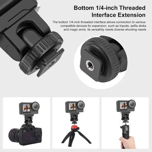 Vista 4 de PULUZ Soporte de montaje rápido para DJI Osmo Action 5 Pro/4/3, zapata fría con agujero de tornillo de 1/4 pulgadas y ajuste de inclinación de 75°