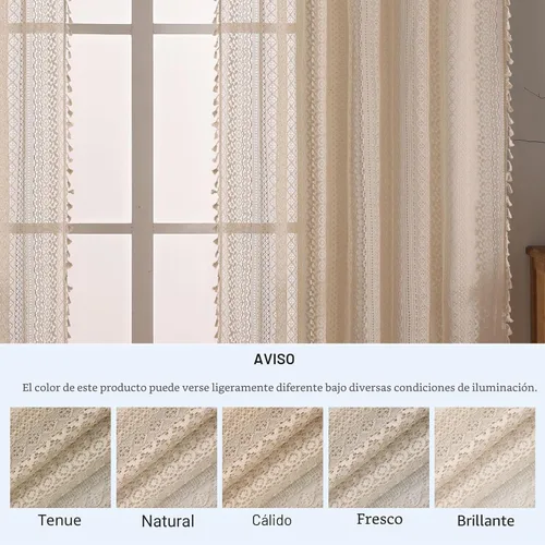 Vista 9 de WAZZIO Cortinas de Encaje, Cortina Boho de Crochet para Dormitorio, Cortinas de Café de Algodón, 45 Pulgadas de Largo, 2 Paneles con Bolsillo