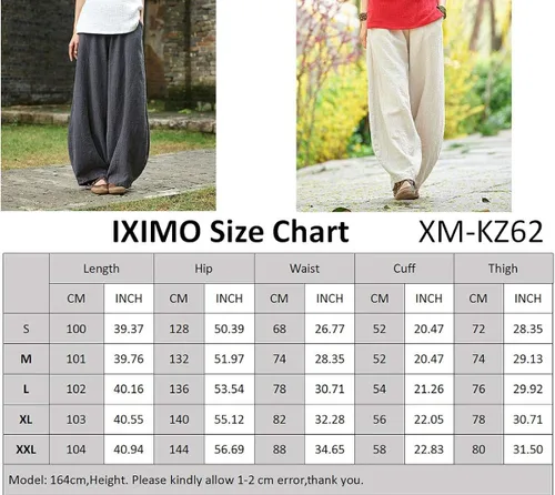 Vista 5 de IXIMO - Pantalones de lino y algodón holgados para mujer con cintura elástica y ajuste relajado estilo harén