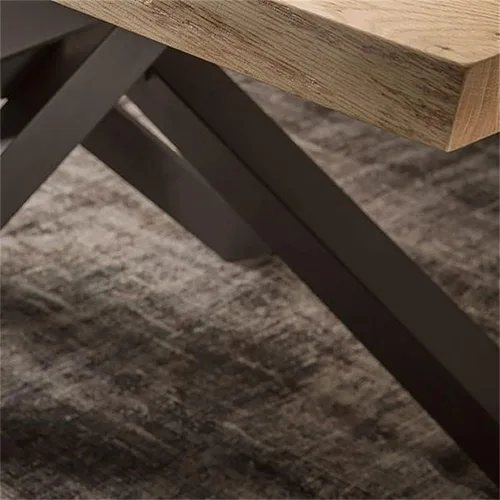 Vista 7 de LAKIQ Mesa de comedor de madera maciza rectangular industrial para cocina, comedor en la naturaleza con pedestal de metal, mesa de centro para sala