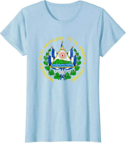Vista 29 de Escudo de armas de El Salvador Salvadoran Distressed Design T-Shirt