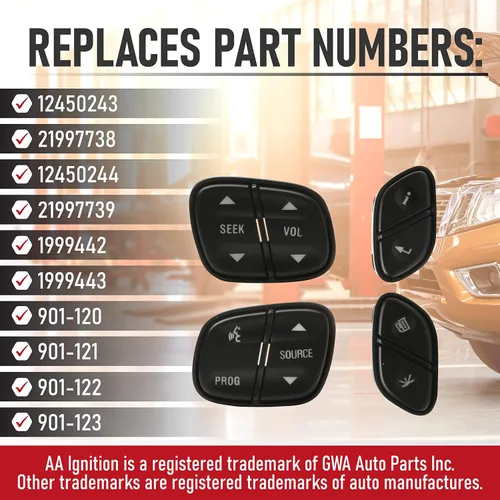 Vista 3 de Kit de reemplazo de interruptor de control de volante - Compatible con Buick, Cadillac, Chevy, GMC - Silverado, Sierra, Tahoe, Yukon, Trailblazer