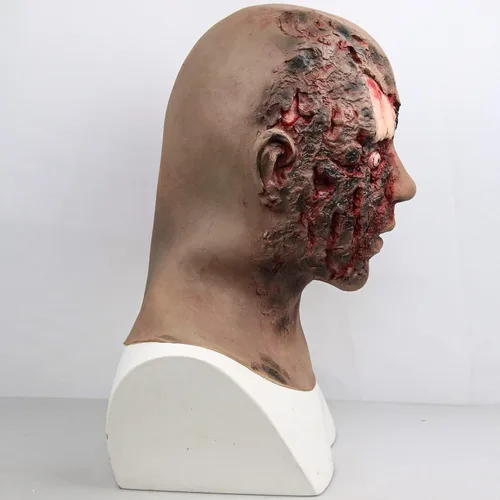 Vista 6 de Máscara de zombi aterradora de látex espeluznante para Halloween, disfraz de terror sangriento para adultos, accesorios de decoración de Halloween