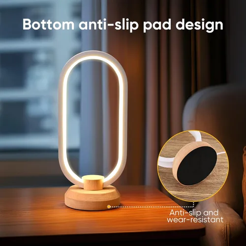 Vista 7 de LONRISWAY Lámpara de escritorio moderna lámpara de mesa de madera LED, luz de noche de noche de noche, iluminación LED regulable, decoración