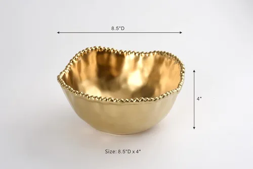 Vista 2 de Pampa Bay Cuenco mediano profundo de porcelana chapada en titanio, 8.5 pulgadas, tono dorado mate, horno, congelador, apto para lavavajillas