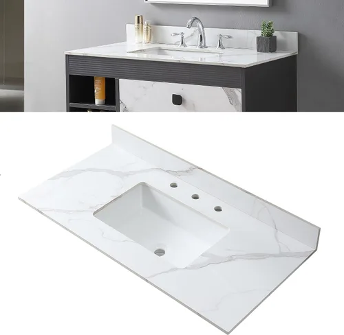 Vista 8 de Salpicaduras laterales para fregadero de baño de 22 x 4 pulgadas, tamaño universal para lavabo de baño, salpicaduras laterales de piedra