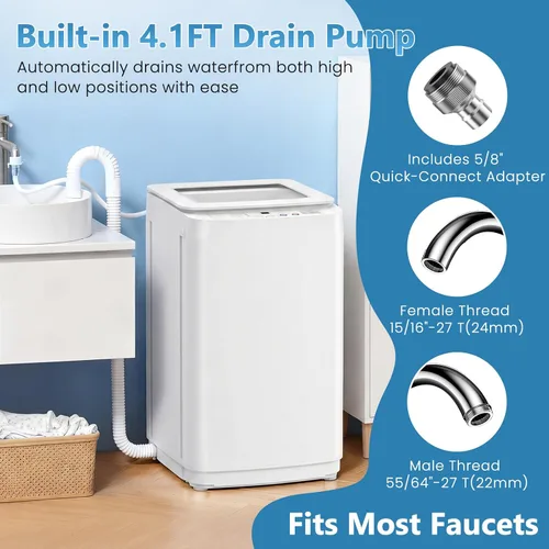 Vista 5 de Auertech Lavadora portátil, lavadora compacta totalmente automática de 0.9 pies cúbicos con bomba de drenaje, 10 programas, 3 niveles de agua, combo