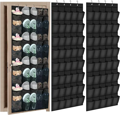 Vista 8 de Windyun Paquete de 2 40 organizadores de zapatos para colgar sobre la puerta, con bolsillo de malla, para armario, antideslizante detrás