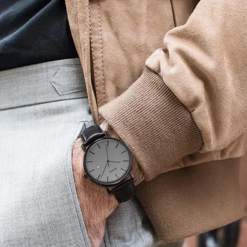 Vista 6 de BUREI - Reloj de pulsera analógico para hombre con fecha y correa de piel