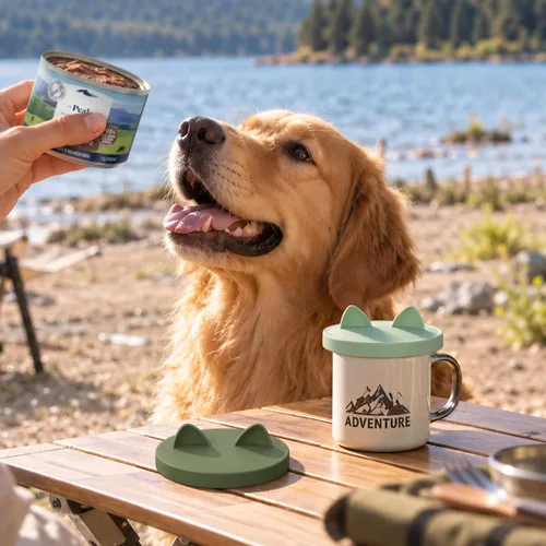 Vista 7 de OHMO Tapas de silicona para latas de alimentos para mascotas, cubiertas de Verde camuflado+verde claro
