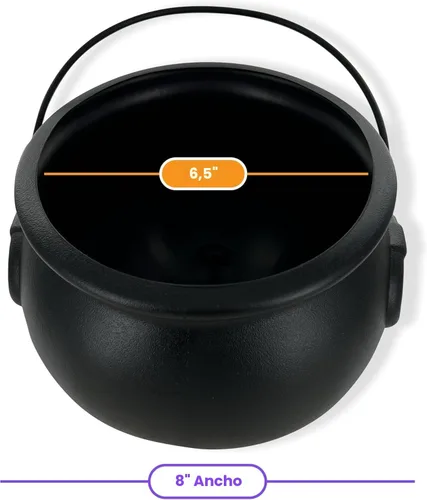 Vista 3 de GiftExpress Cubo Caldero Negro de 8" – Tazón de Dulces de Halloween, Truco o Trato, Decoración de Olla de Oro de San Patricio, Hervidor de Bruja