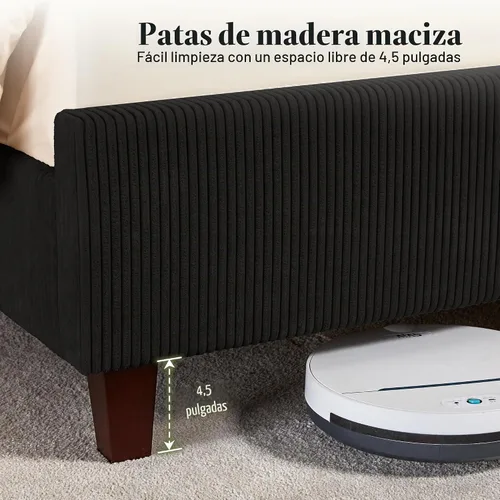 Vista 5 de HOWE - Base de cama tapizada tamaño Queen con cabecera de ala de 61 pulgadas de alto, color negro