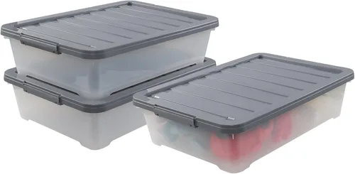 Vista 7 de Paquete de 3 cajas grandes de plástico de 40 cuartos de galón con ruedas, contenedores de almacenamiento poco profundos