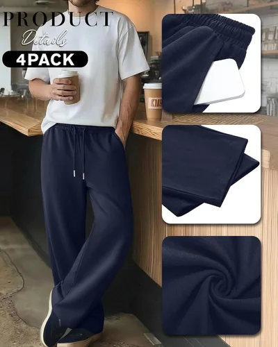 Vista 5 de August Alley Paquete de 4 pantalones deportivos para hombre, grandes y altos, delgados, atléticos, con parte inferior abierta, con cordón y bolsillos