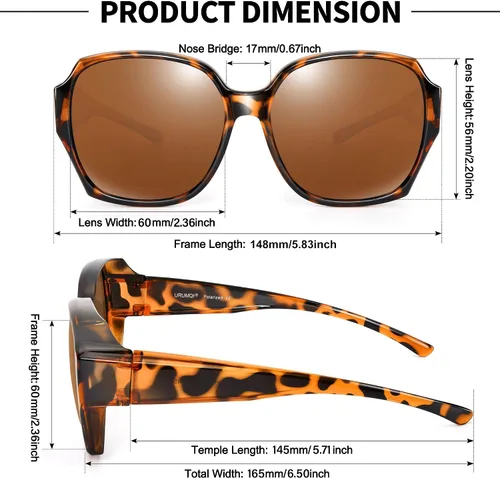 Vista 3 de URUMQI Gafas de sol polarizadas que se ajustan sobre las gafas para mujer, protección UV400, lentes de sol extragrandes