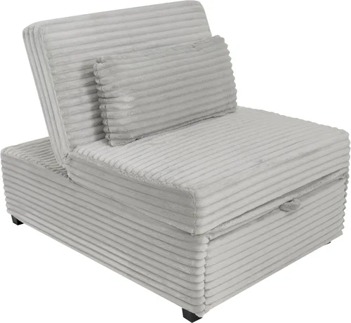 Vista 12 de Powell McCory - Sofá cama extensible tapizado de pana gris claro con almohada