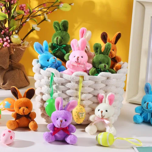 Vista 6 de 36 piezas de mini conejitos de peluche a granel de 4 pulgadas, cesta de Pascua a granel, regalos de conejos pequeños, muñecas de peluche