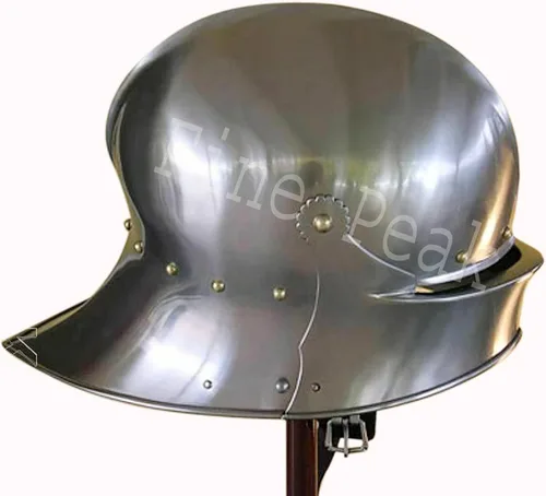 Vista 2 de Fine Peak Casco medieval de caballero alemán, réplica de pan de azúcar 18GA SCA LARP, casco vikingo casco de caballero, casco espartano, casco