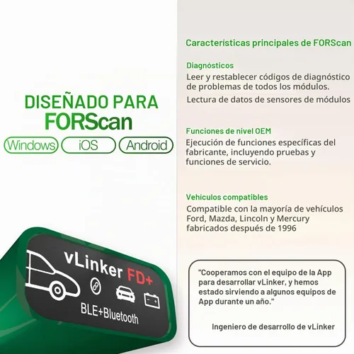 Vista 3 de Vgate vLinker FD Plus OBD2 Adaptador Bluetooth BLE Escáner para FORScan, Funciona con iPhone, Android y Windows