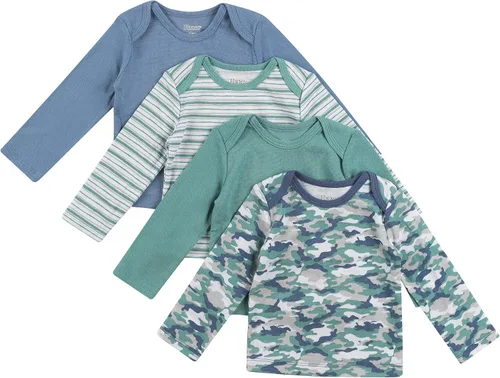 Vista 4 de Hanes Camiseta de manga larga para bebé, camiseta de punto Ultimate Flexy para niños y niñas, paquete de 4 Conjunto de Brwn Dk Verde Azul