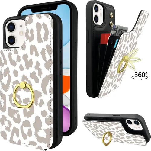 Vista 9 de Funda compatible con iPhone 11 con tarjetero y soporte para tarjetas, soporte de anillo de dedo de rotación de 360º, función atril, protección RFID