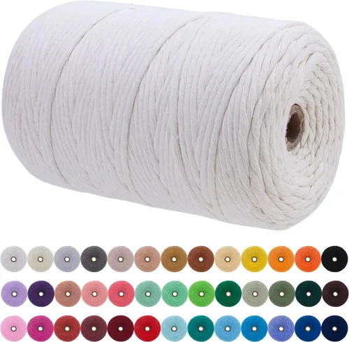 Vista 90 de JeogYong Cordón de macramé de un solo hilo 3 mm x 109 yardas (328 pies) Cuerda de algodón suave Hilo de macramé de 3 mm, suministros de macramé