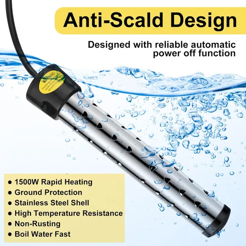 Vista 5 de Treela 2 Piezas Calentadores de Agua de Inmersión Portátiles Eléctricos Sumergibles para Piscina/Bañera de Hidromasaje con 304 SS para Bañera, Cubo