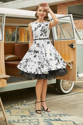 Vista 4 de GRACE KARIN - Vestido vintage sin mangas con escote barco y cinturón, para tardes de té