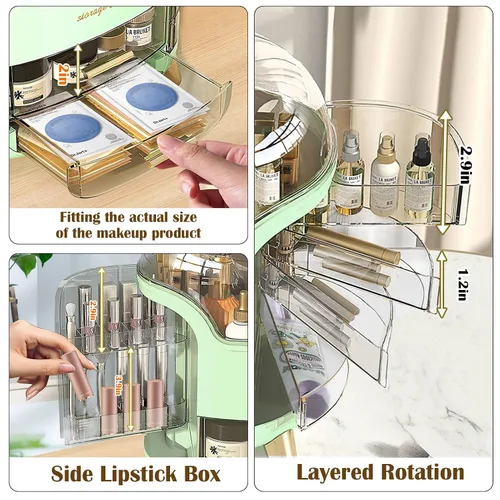 Vista 3 de Organizador de maquillaje y organizador de cuidado de la piel, caja organizadora de cosméticos para encimera con tapa y cajones, organizador
