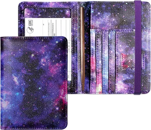 Vista 9 de Mymazn Portatarjetas de pasaporte y vacunación Combo de portatarjetas para pasaporte y cartera de viaje con tarjetero de vacunación, funda