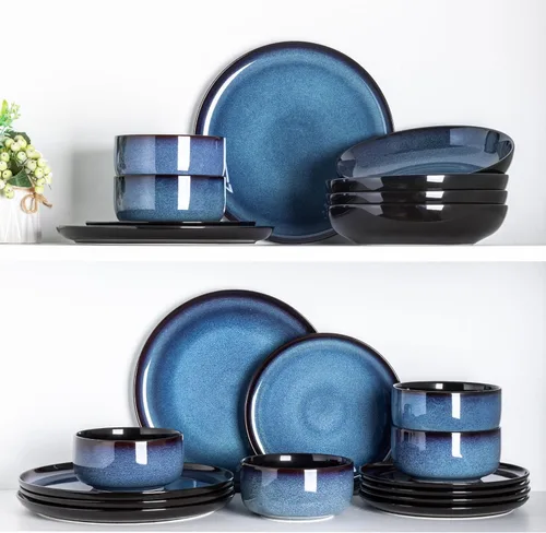 Vista 7 de LERATIO Juego de platos de cerámica de 6, platos de porcelana de 8.5 pulgadas con esmalte reactivo, ligeros, platos de ensalada de porcelana, juego