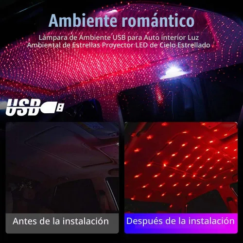 Vista 3 de HONLEEX - Proyector USB de luz nocturna para techo, LED, compacto, rojo, paquete de 1
