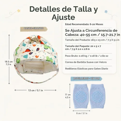 Vista 8 de Juego de protectores de cabeza y rodilleras para bebé, casco de bebé suave y ajustable para gatear, gorra de protección de cabeza infantil con 5